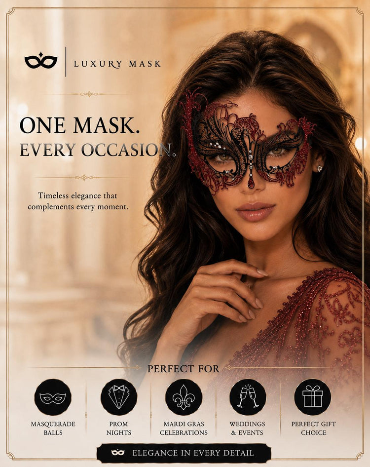 Black Swan Filigree Mask with Red Glitter and Clear Stones product view 6