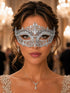 White Crown Masquerade Mask with Clear Rhinestones