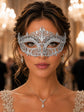 White Crown Masquerade Mask with Clear Rhinestones