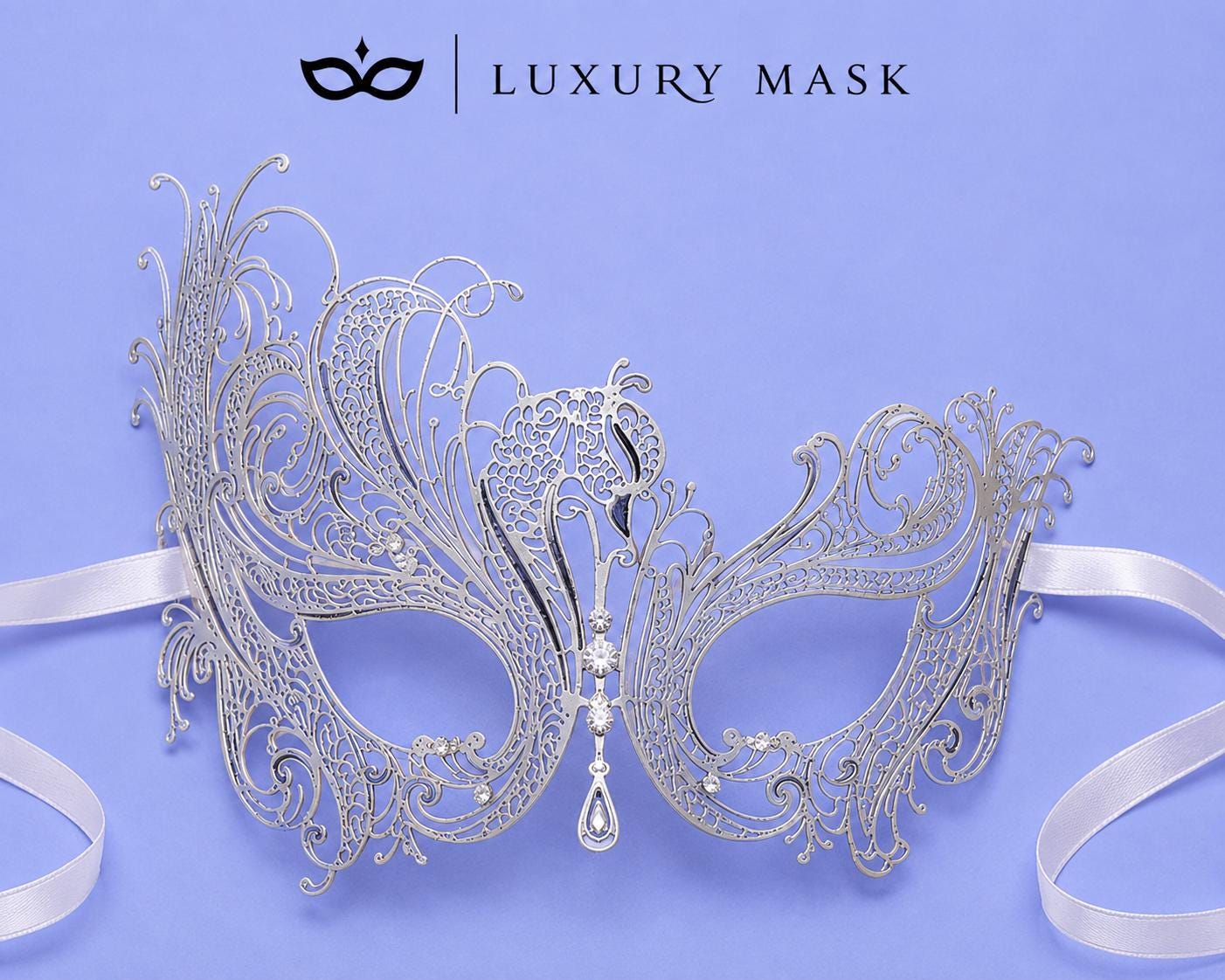 Antique Silver Swan Masquerade Mask with Clear Stones product view 4