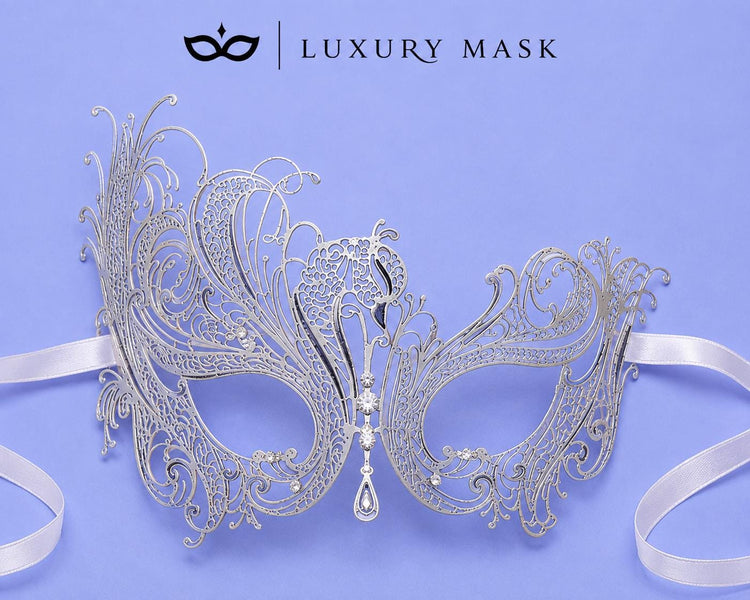 Antique Silver Swan Masquerade Mask with Clear Stones product view 4