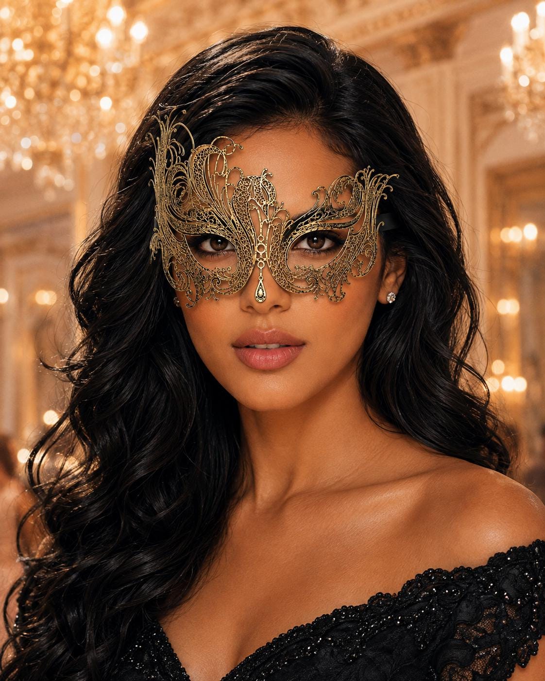 Antique Gold Swan Metal Masquerade Mask – No Stones product view 2