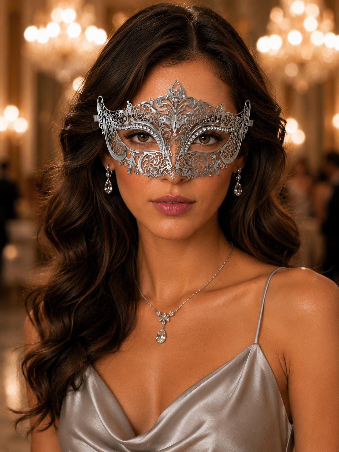 Silver Crown Masquerade Mask with Clear Rhinestones product view 2