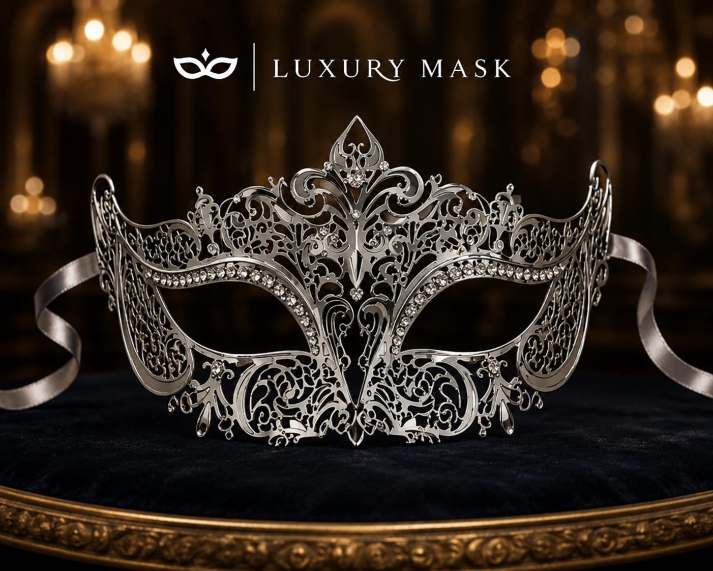 Silver Crown Masquerade Mask with Clear Rhinestones product view 6