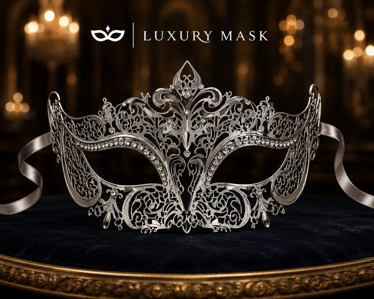 Silver Crown Masquerade Mask with Clear Rhinestones product view 6
