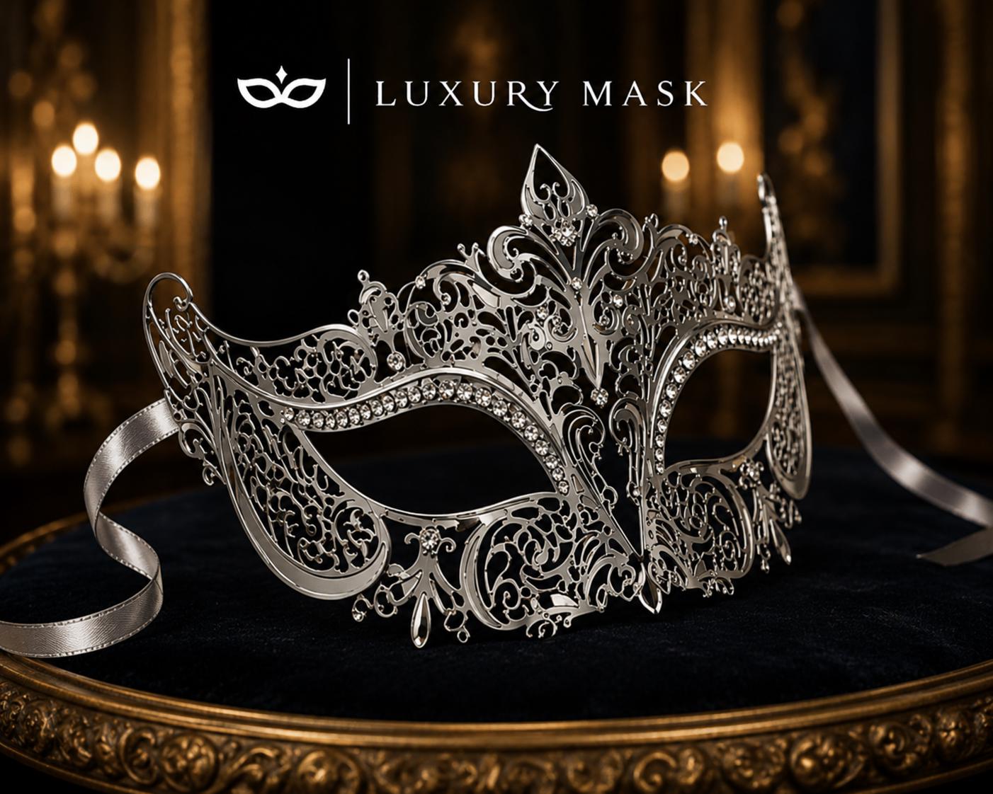 Silver Crown Masquerade Mask with Clear Rhinestones product view 7