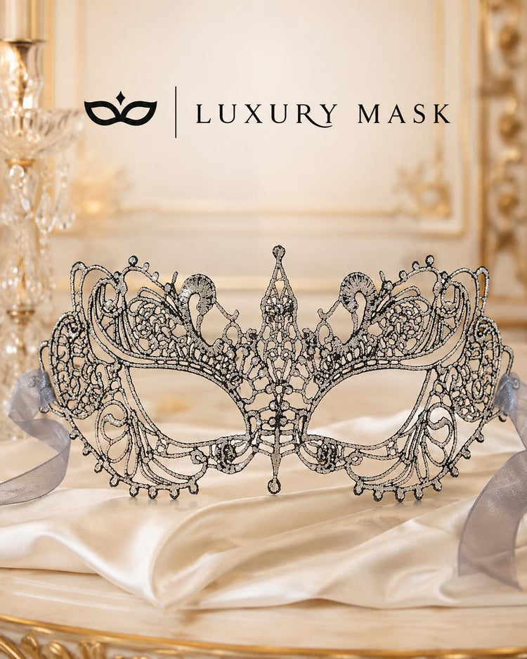 Silver Chrome Lace Masquerade Mask for Women product view 5