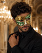 Green Masquerade Mask for Men - Gold Half-Checkered Venetian Design - Image 2
