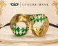 Green Masquerade Mask for Men - Gold Half-Checkered Venetian Design - Image 5