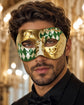 Green Masquerade Mask for Men - Gold Half-Checkered Venetian Design