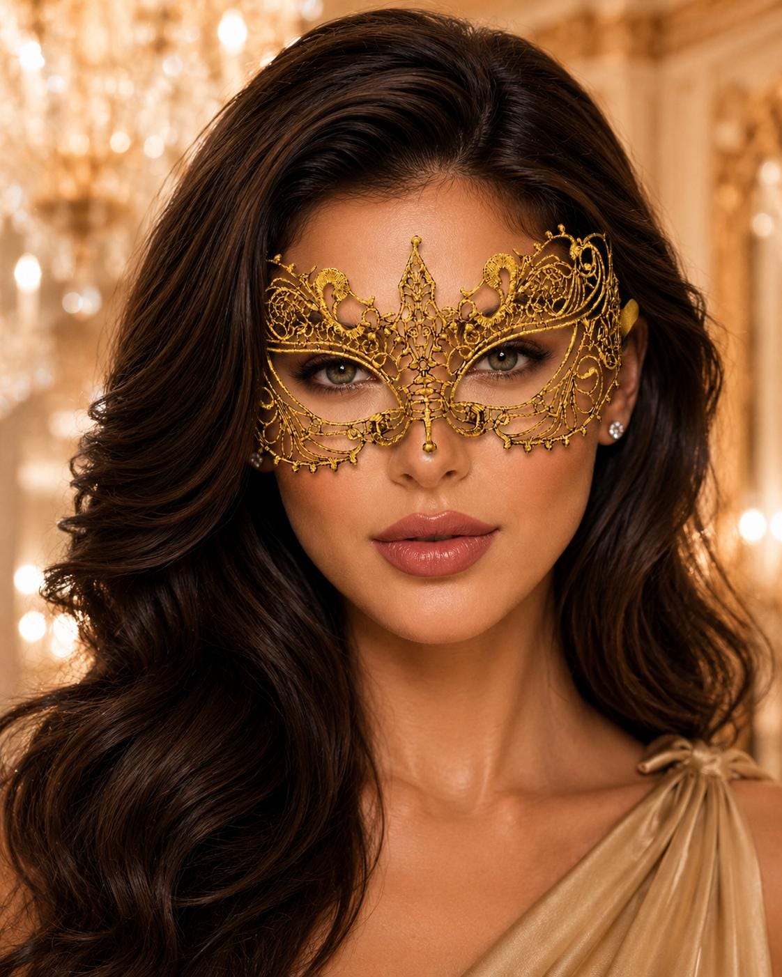 Mustard Yellow Lace Masquerade Mask