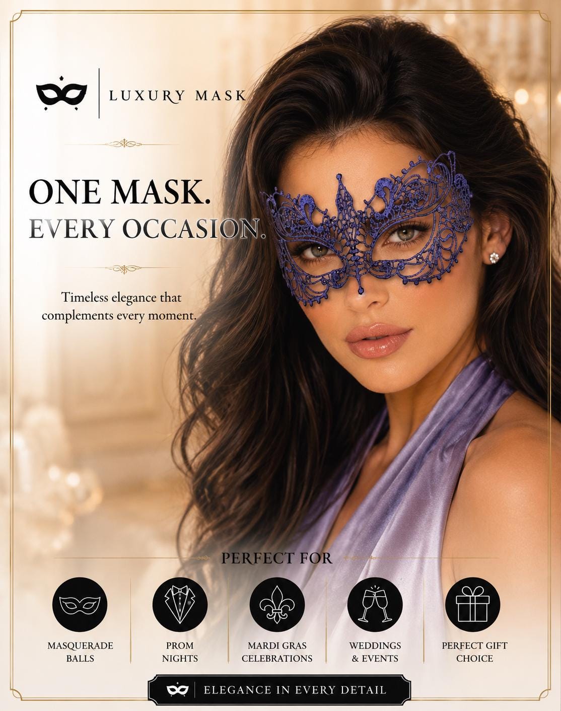 Very Peri Lace Masquerade Mask
