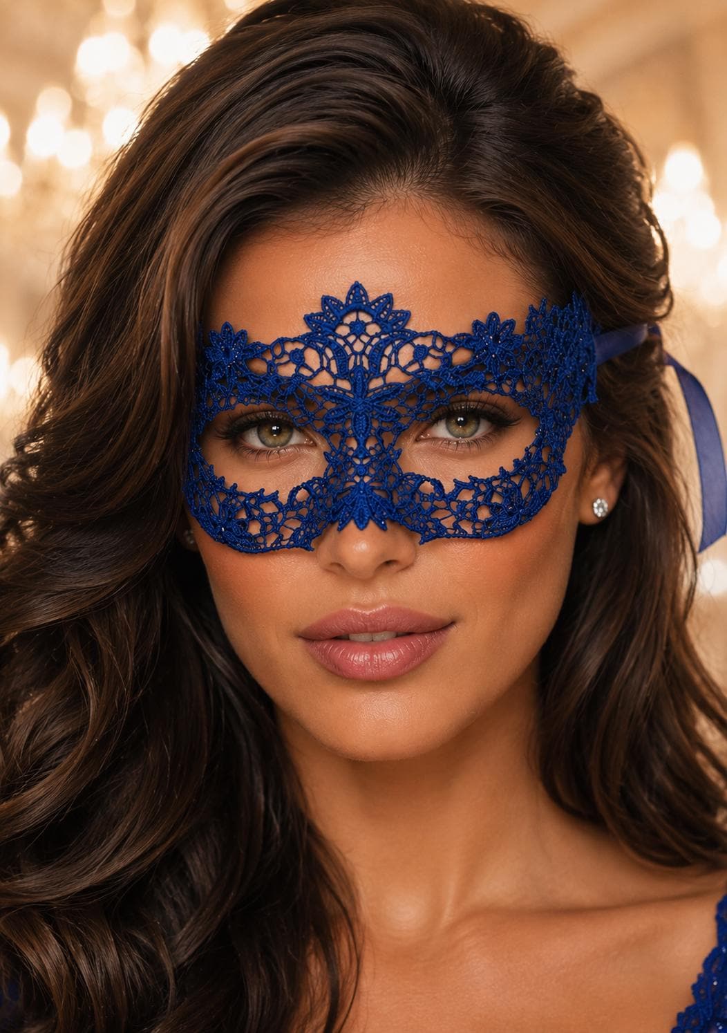 Blue Lace Flower Masquerade Mask