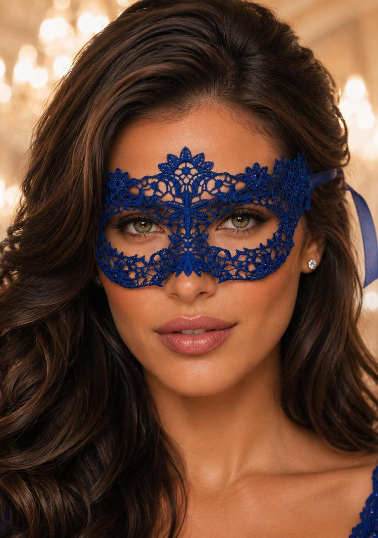 Blue Lace Flower Masquerade Mask