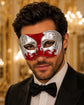 Red Masquerade Mask for Men - Silver Musical Venetian Sheet Music Design