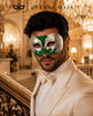 Green Masquerade Mask for Men - Silver Musical Venetian Sheet Music Design - Image 3
