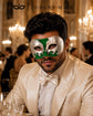 Green Masquerade Mask for Men - Silver Musical Venetian Sheet Music Design - Image 4