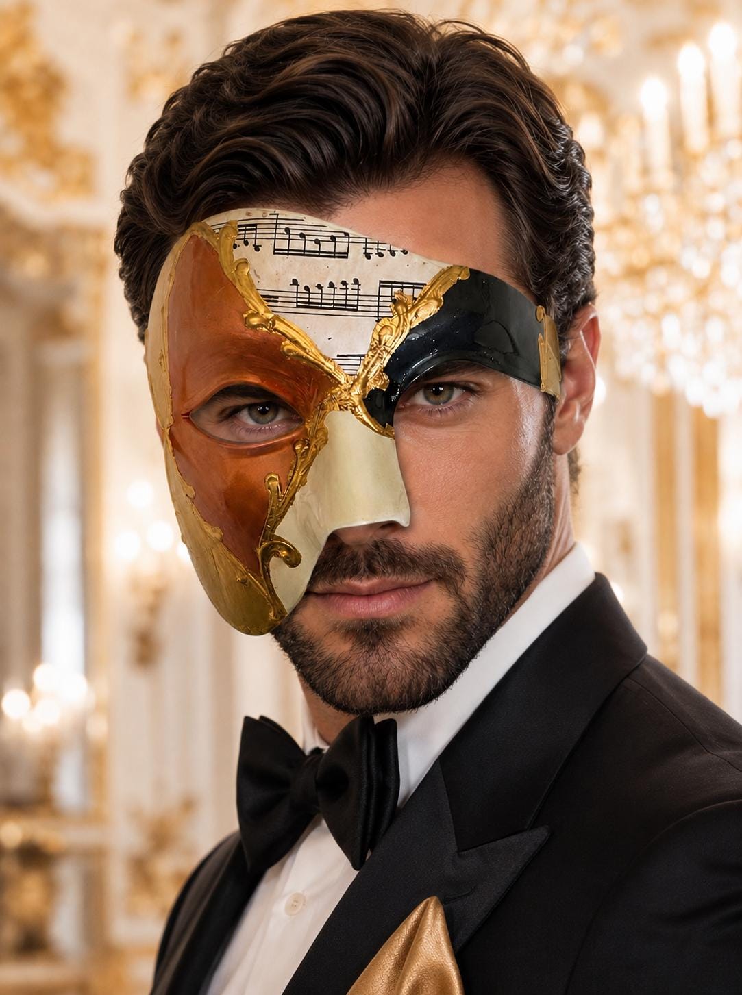 Gold Masquerade Mask for Men - Copper Antique Phantom of the Opera Design - Image 2