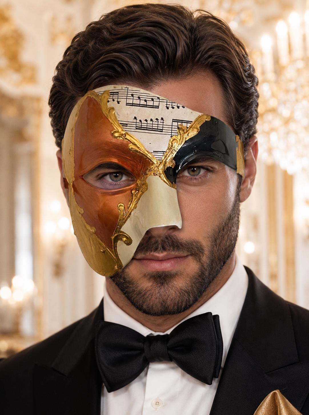 Gold Masquerade Mask for Men - Copper Antique Phantom of the Opera Design