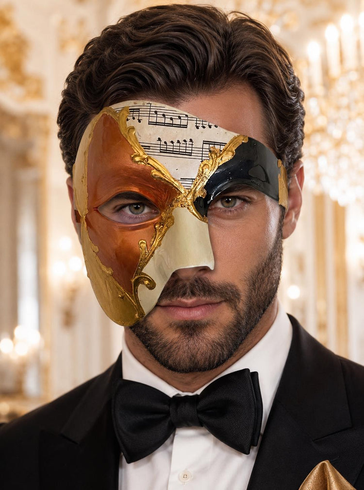 Gold Masquerade Mask for Men - Copper Antique Phantom of the Opera Design