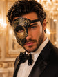 Black Masquerade Mask for Men - Gold Glitter Phantom One-Eye Venetian Design - Image 3