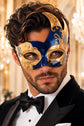 Blue Masquerade Mask for Men - Gold Musical Venetian Artistic Design - Image 2