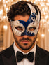 Blue Masquerade Mask for Men - Silver Musical Venetian Two-Tone Design
