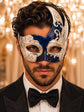 Blue Masquerade Mask for Men - Silver Musical Venetian Two-Tone Design
