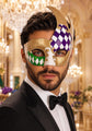 Gold Masquerade Mask for Men - Purple and Green Checkered Tall Venetian Design - Image 2