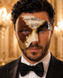 Brown Masquerade Mask for Men - Gold and Black Musical Venetian Sheet Music Design