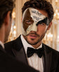 Silver Masquerade Mask for Men - Mocha Brown Musical Venetian Sheet Music Design - Image 2
