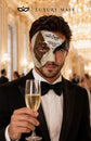 Silver Masquerade Mask for Men - Mocha Brown Musical Venetian Sheet Music Design - Image 3