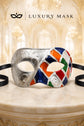 Silver Masquerade Mask for Men - Multicolor Checkered Phantom Venetian Design - Image 5
