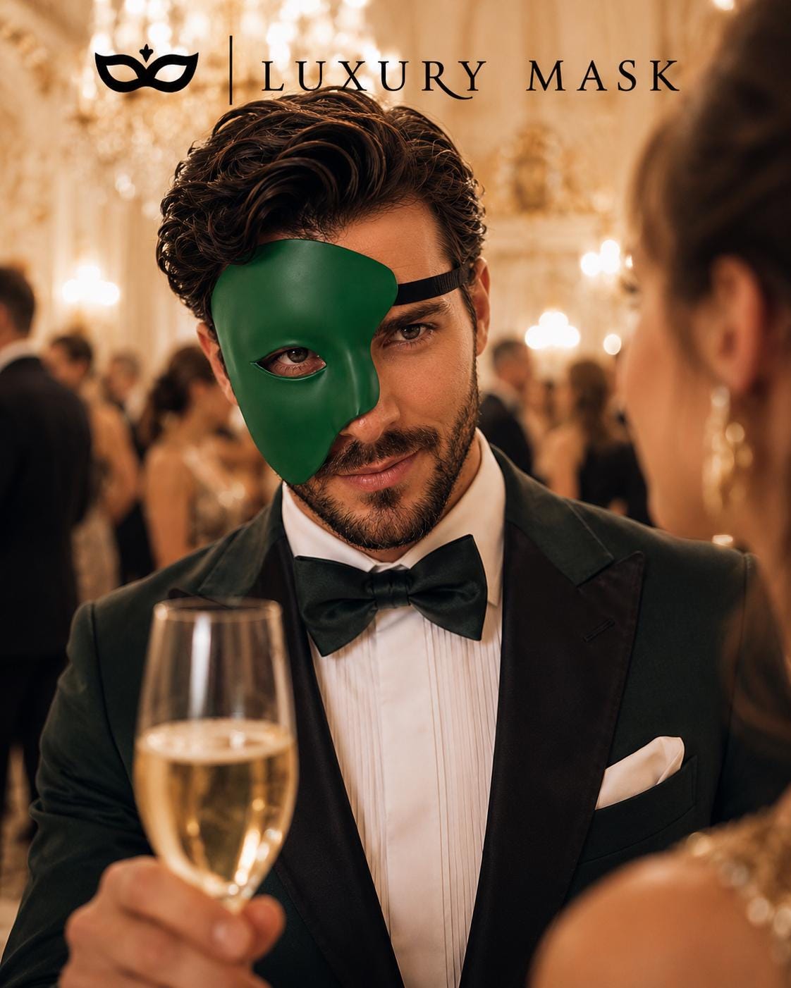 Green Masquerade Mask for Men - Phantom of the Opera One-Eye Venetian Mask - Image 4