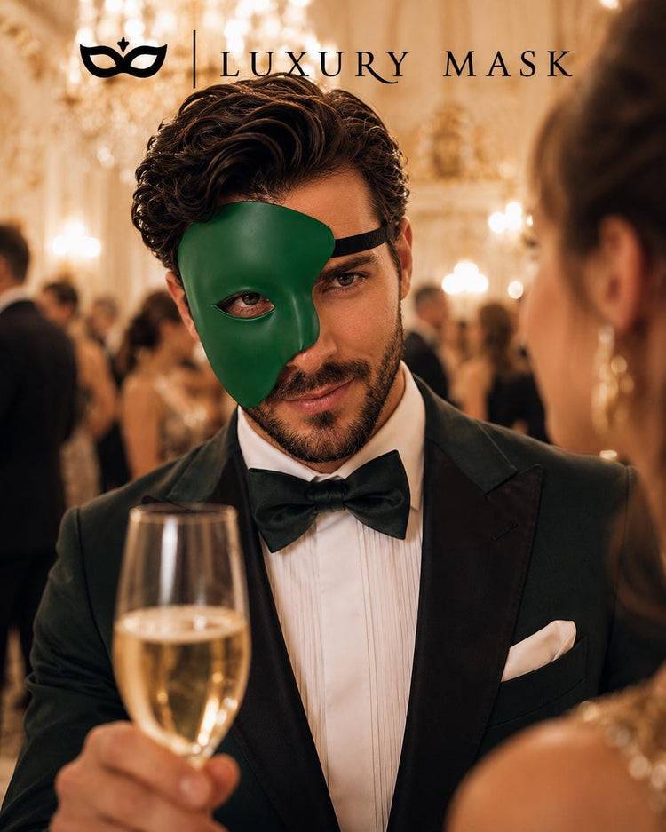 Green Masquerade Mask for Men - Phantom of the Opera One-Eye Venetian Mask - Image 4