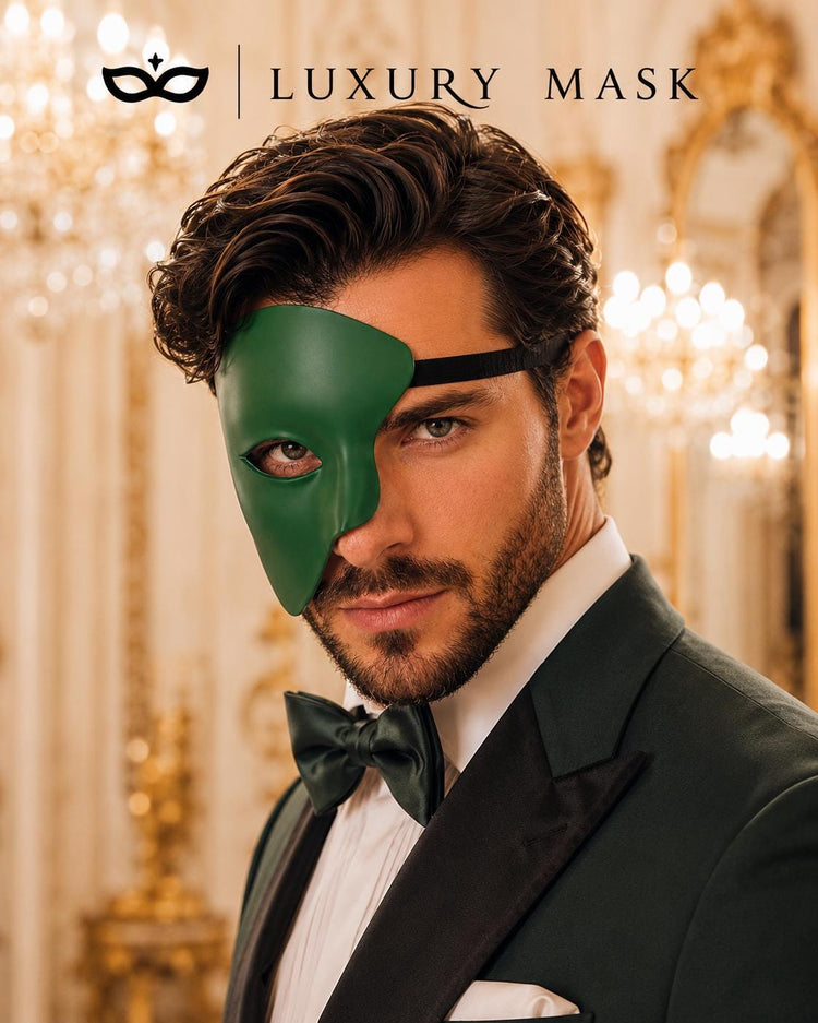 Green Masquerade Mask for Men - Phantom of the Opera One-Eye Venetian Mask - Image 2