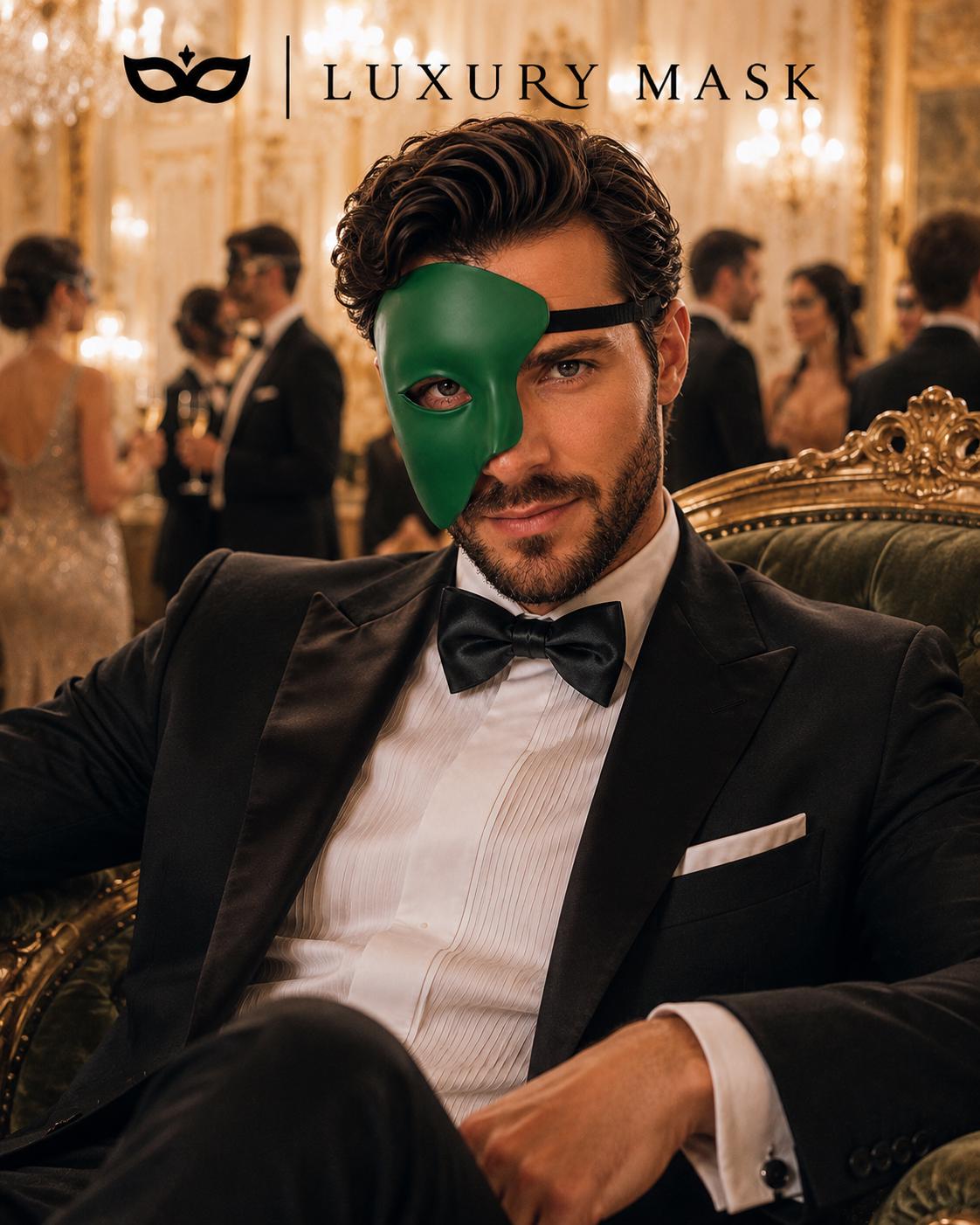 Green Masquerade Mask for Men - Phantom of the Opera One-Eye Venetian Mask - Image 3