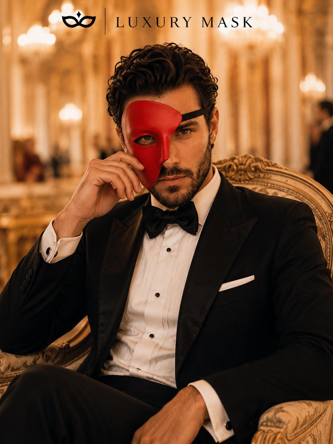 Red Masquerade Mask for Men - Phantom of the Opera One-Eye Venetian Mask - Image 3