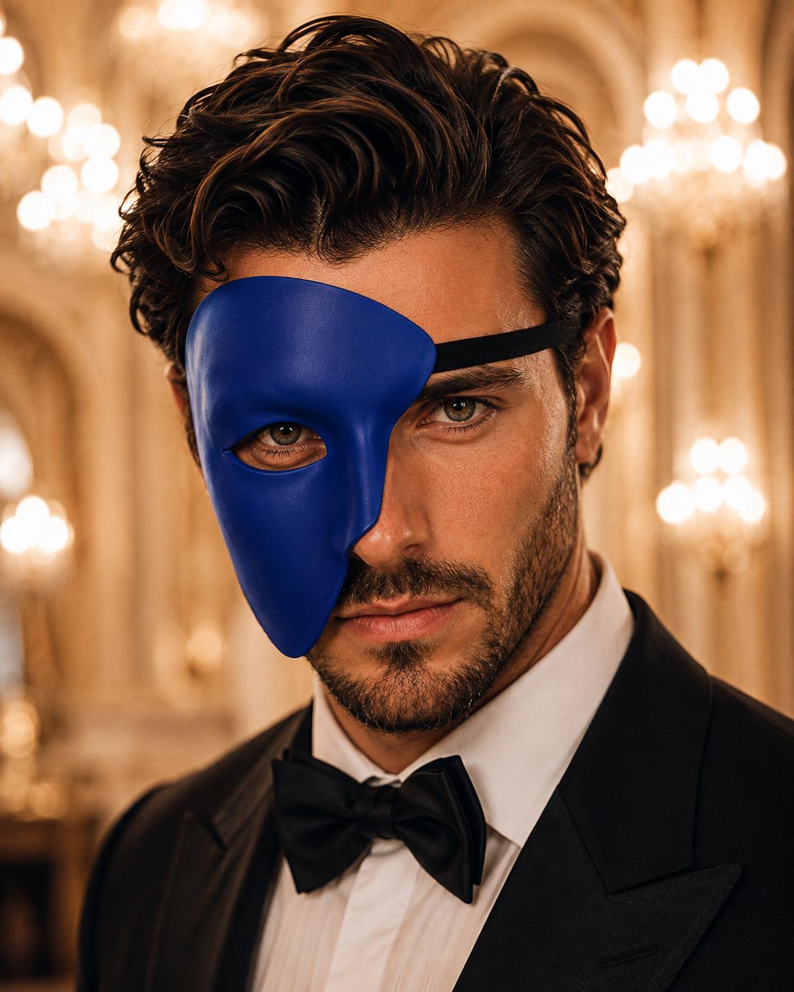 Blue Masquerade Mask for Men - Phantom of the Opera One-Eye Venetian Mask - Image 2