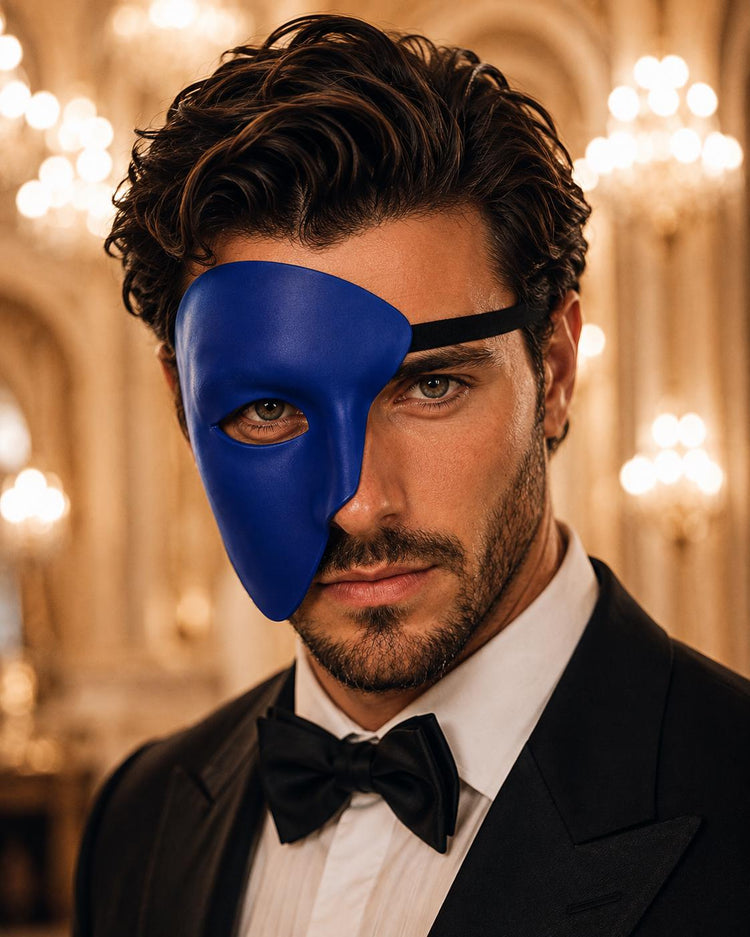 Blue Masquerade Mask for Men - Phantom of the Opera One-Eye Venetian Mask - Image 2