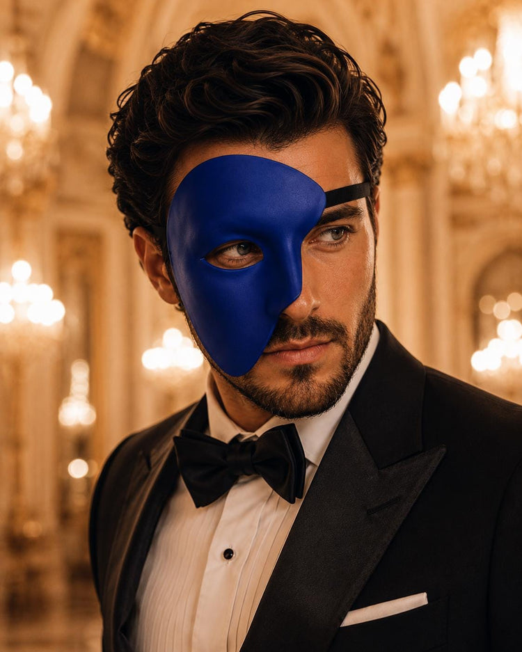 Blue Masquerade Mask for Men - Phantom of the Opera One-Eye Venetian Mask - Image 3