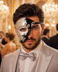 Black Masquerade Mask for Men - Silver Musical Phantom One-Eye Venetian Mask