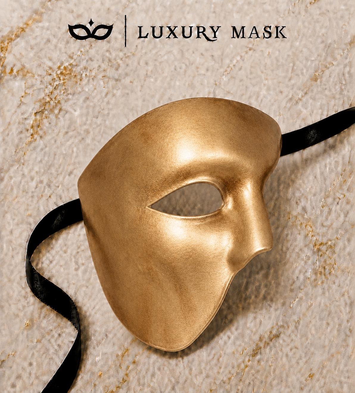 Gold Masquerade Mask for Men - Phantom of the Opera One-Eye Venetian Design - Image 5