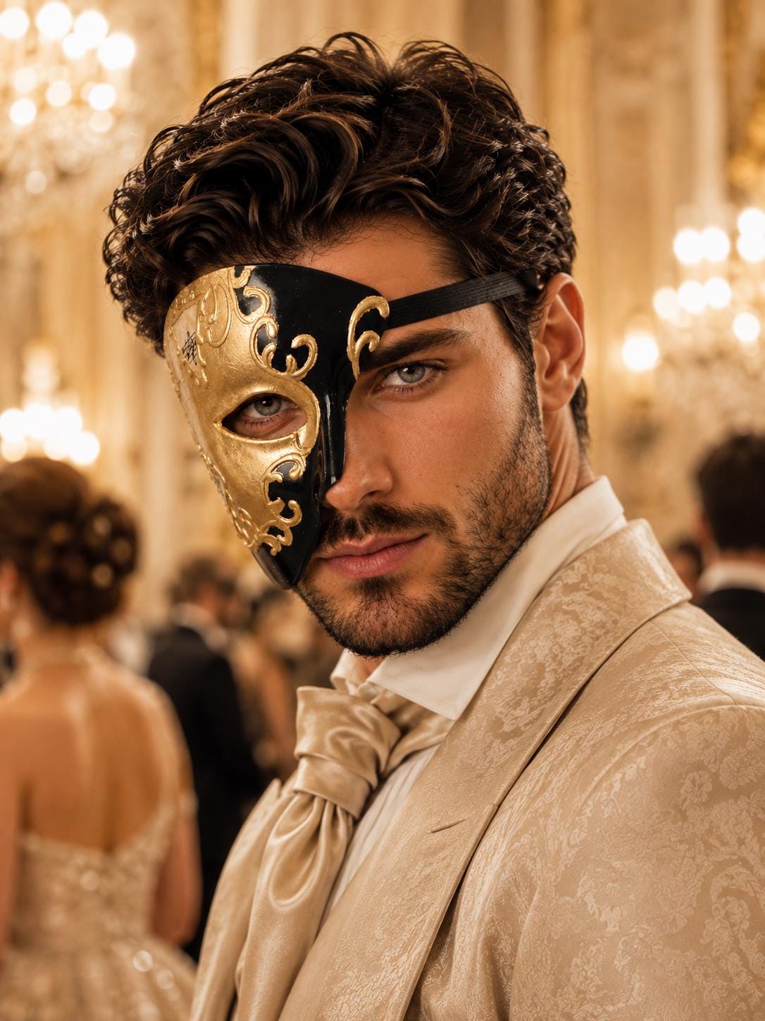 Black Masquerade Mask for Men - Gold Musical Phantom One-Eye Venetian Mask - Image 2