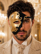 Black Masquerade Mask for Men - Gold Musical Phantom One-Eye Venetian Mask