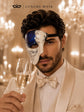 Blue Masquerade Mask for Men - Silver Musical Phantom Mask with Crack Detailing - Image 4
