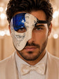 Blue Masquerade Mask for Men - Silver Musical Phantom Mask with Crack Detailing
