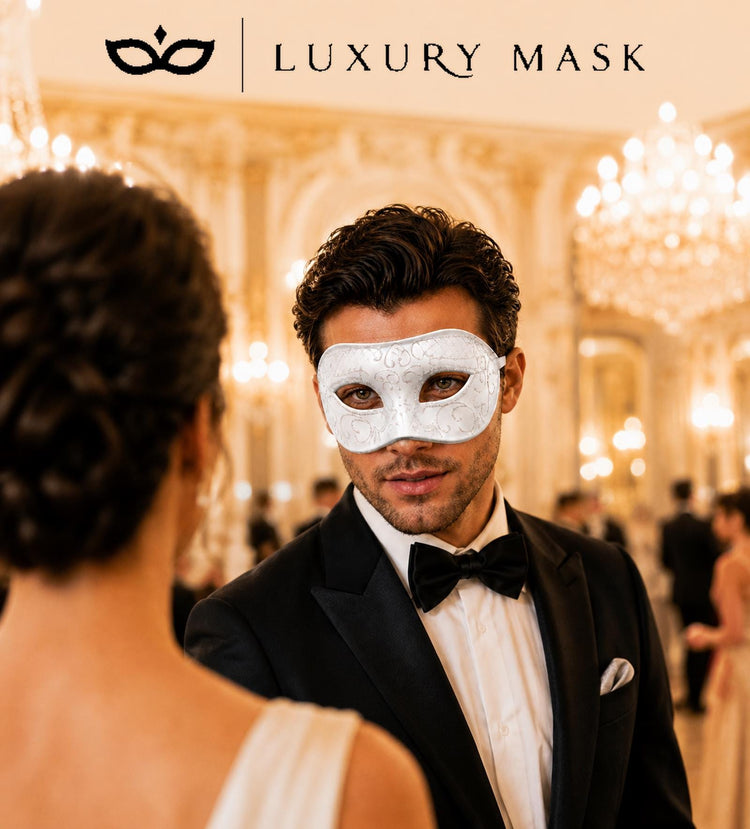 White Masquerade Mask for Men - Glitter Classic Venetian Half Face Design - Image 4