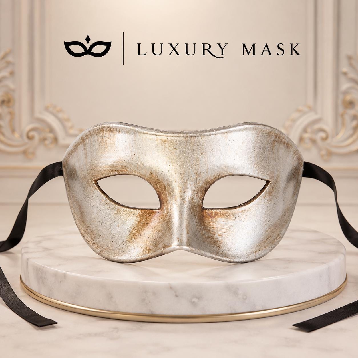 Silver Masquerade Mask for Men - Classic Venetian Half Face Design - Image 5