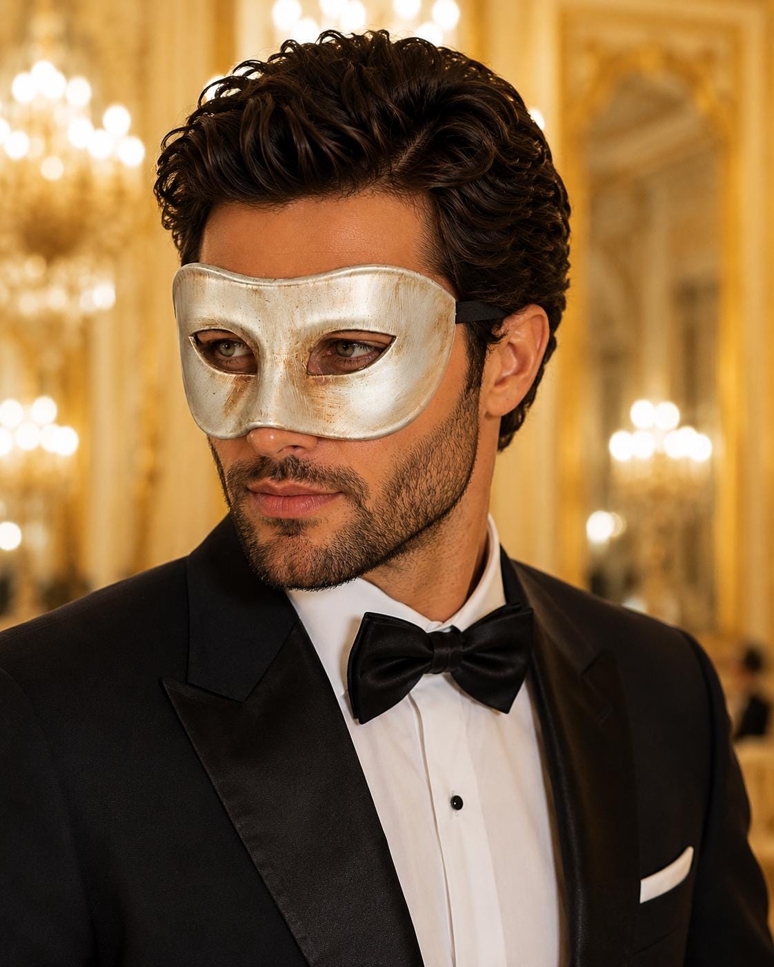 Silver Masquerade Mask for Men - Classic Venetian Half Face Design - Image 2